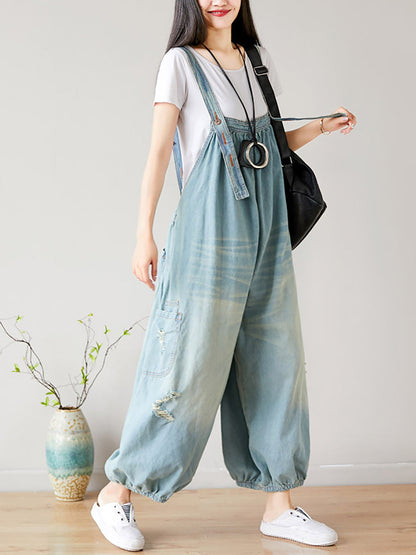 Women Summer  Retro Frayed Washed Denim Jumpsuits FG1034 Ada Fashion