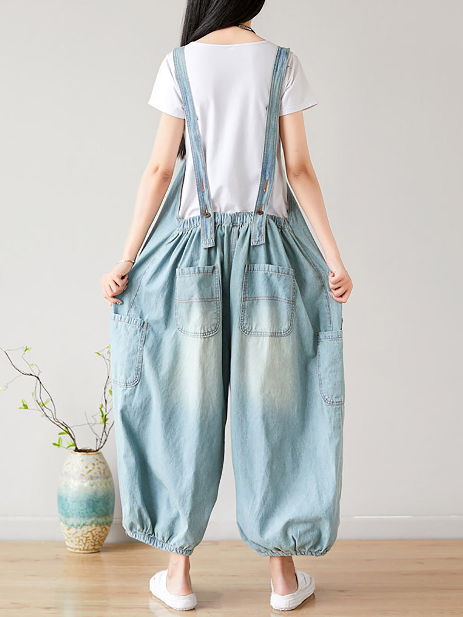 Women Summer  Retro Frayed Washed Denim Jumpsuits FG1034 Ada Fashion