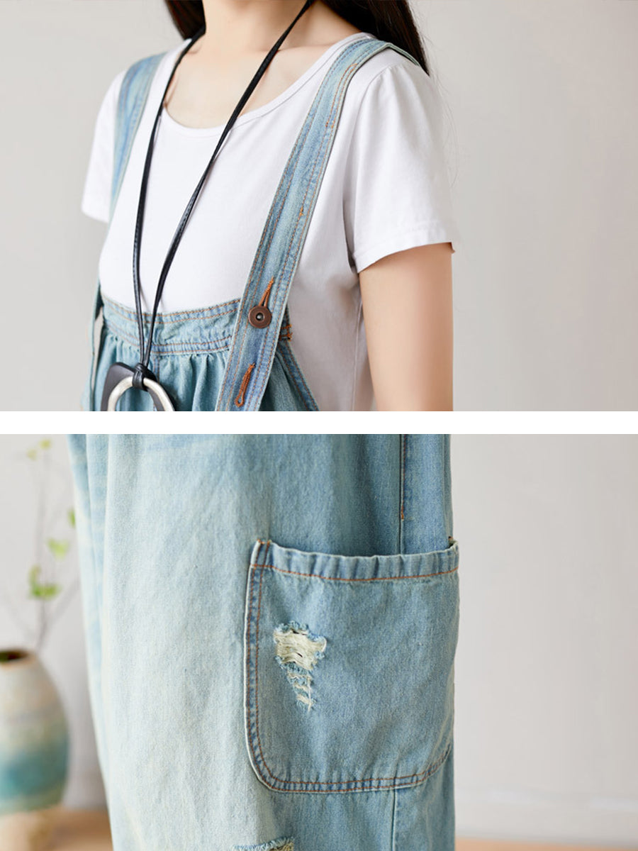 Women Summer  Retro Frayed Washed Denim Jumpsuits FG1034 Ada Fashion