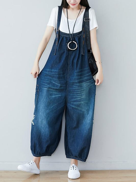 Women Summer  Retro Frayed Washed Denim Jumpsuits FG1034 Ada Fashion