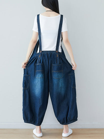 Women Summer  Retro Frayed Washed Denim Jumpsuits FG1034 Ada Fashion