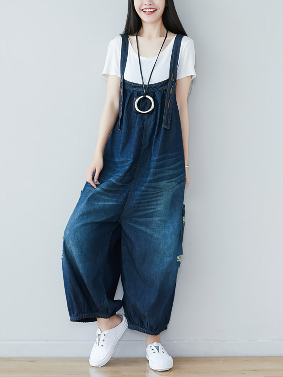 Women Summer  Retro Frayed Washed Denim Jumpsuits FG1034 Ada Fashion