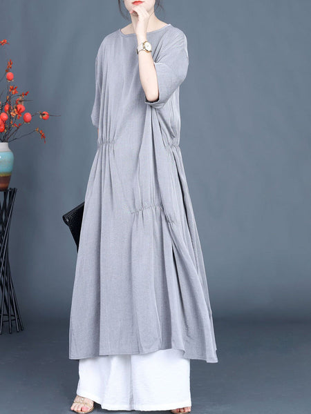 Women Summer Casual Solid Stitching Loose Dress FG1037 Ada Fashion
