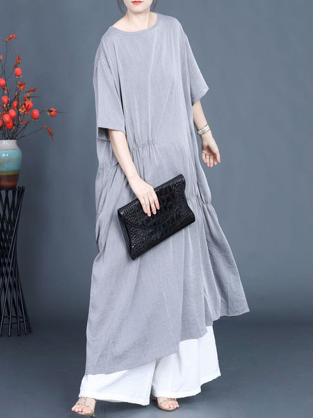 Women Summer Casual Solid Stitching Loose Dress FG1037 Ada Fashion