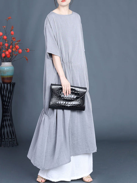 Women Summer Casual Solid Stitching Loose Dress FG1037 Ada Fashion