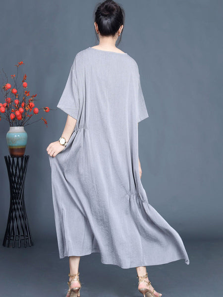 Women Summer Casual Solid Stitching Loose Dress FG1037 Ada Fashion