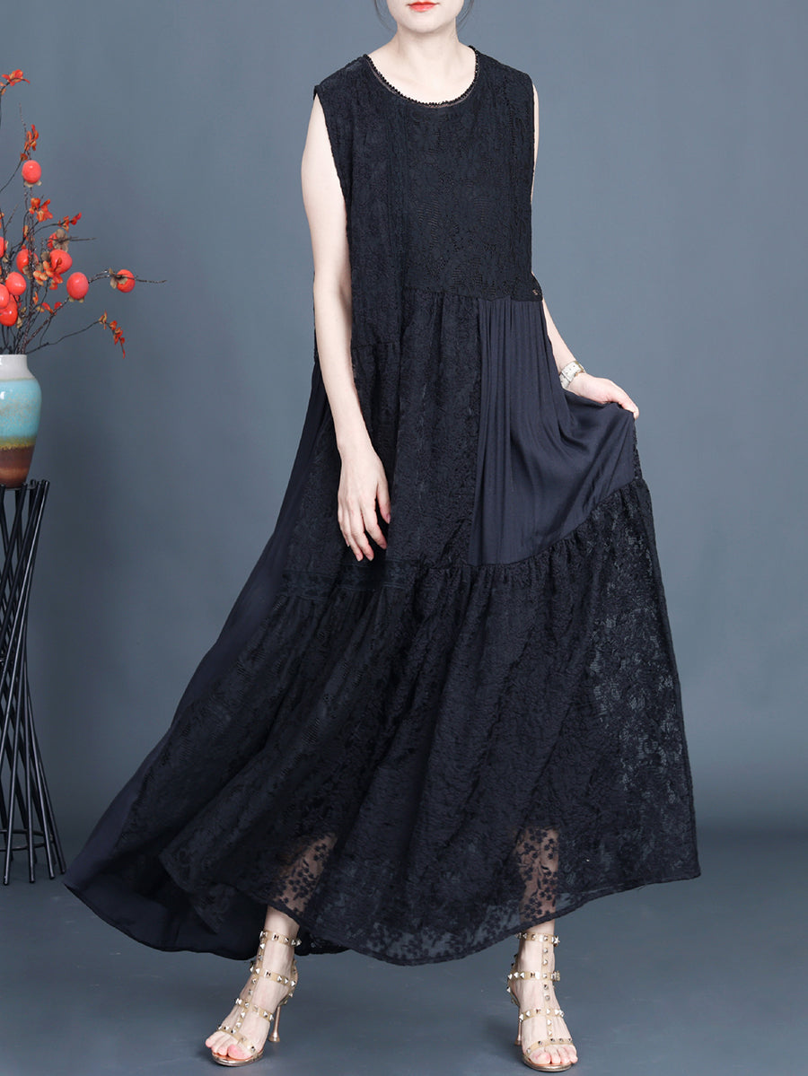 Women Artsy Summer Lace Embroidery Dual-layer Vest Dress BN1029 Ada Fashion