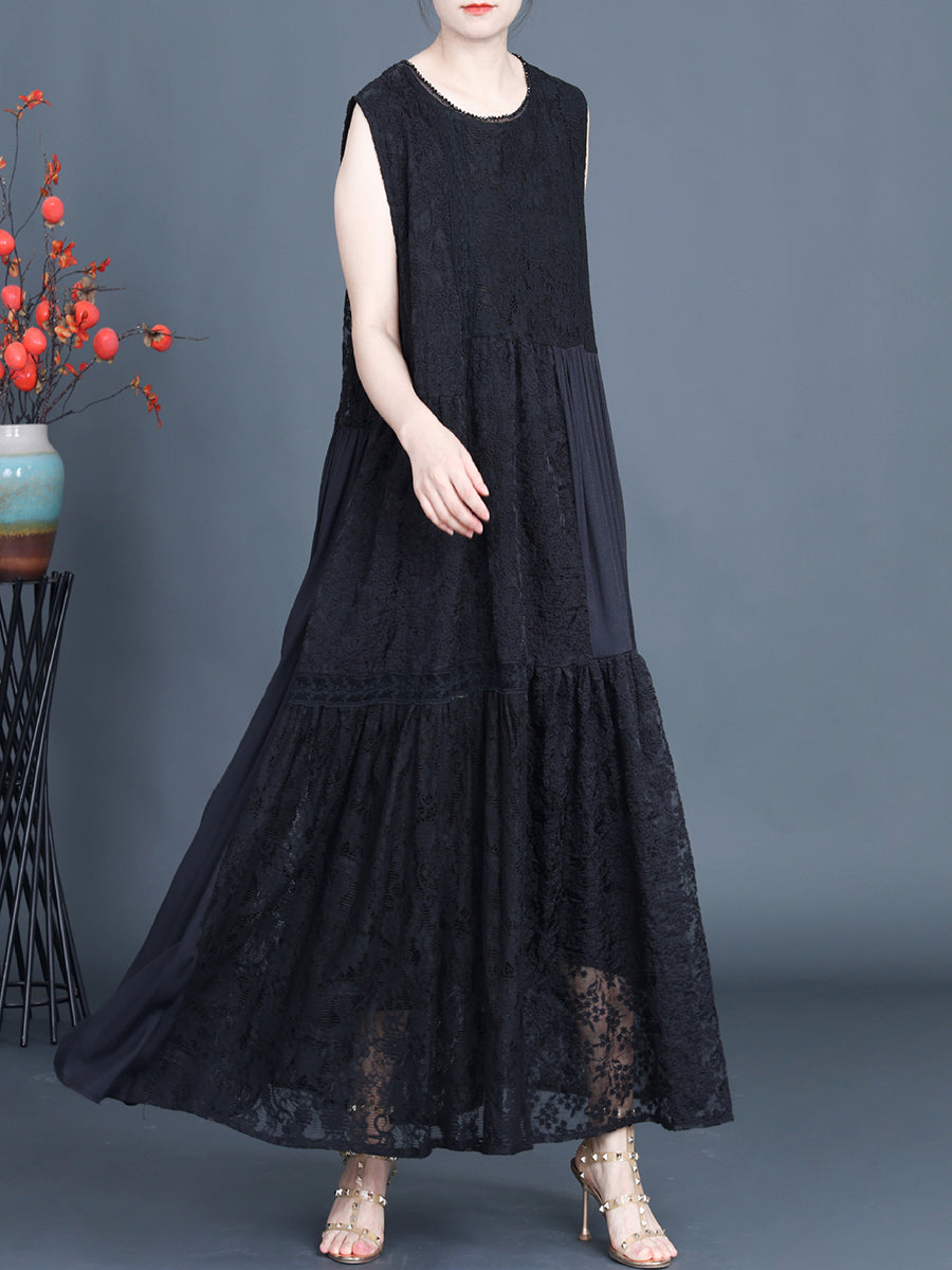 Women Artsy Summer Lace Embroidery Dual-layer Vest Dress ZZ1024 Ada Fashion