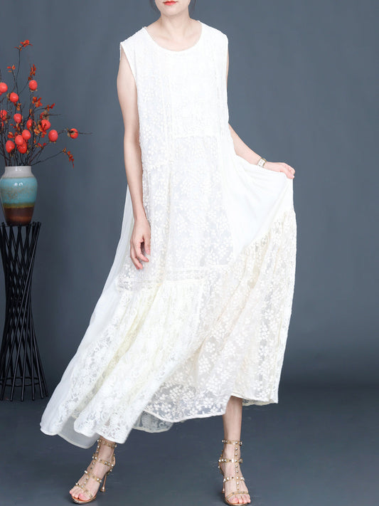 Women Artsy Summer Lace Embroidery Dual-layer Vest Dress ZZ1024 Ada Fashion