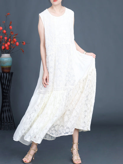 Women Artsy Summer Lace Embroidery Dual-layer Vest Dress BN1029 Ada Fashion