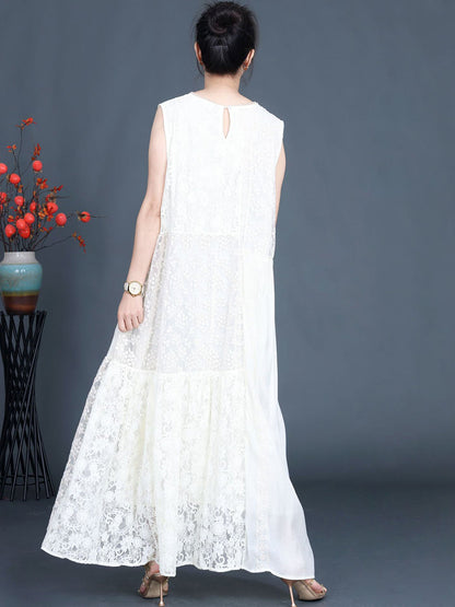 Women Artsy Summer Lace Embroidery Dual-layer Vest Dress BN1029 Ada Fashion