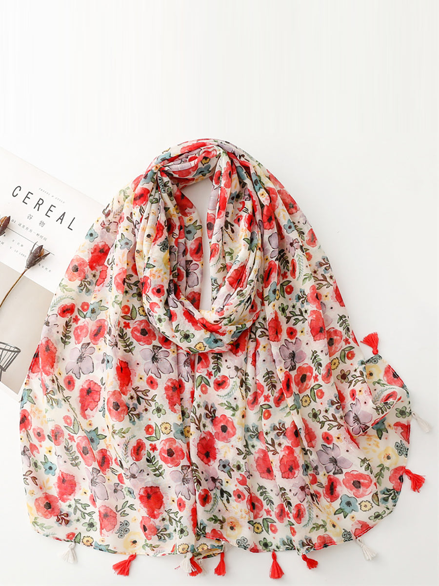 Women Travel Artsy Flower Tassel Shawl Scarf ZZ1006 Ada Fashion