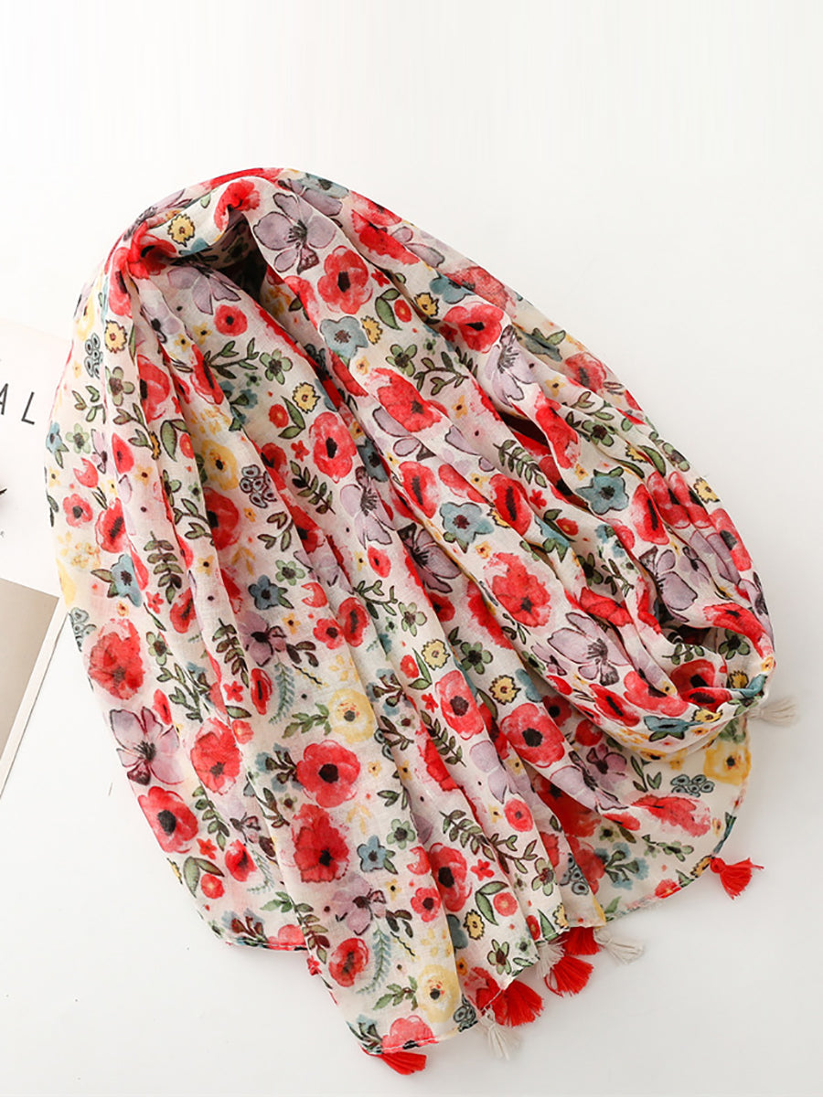 Women Travel Artsy Flower Tassel Shawl Scarf ZZ1006 Ada Fashion