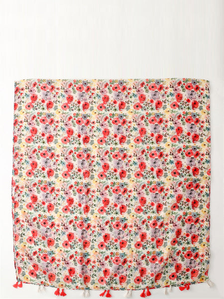 Women Travel Artsy Flower Tassel Shawl Scarf ZZ1006 Ada Fashion