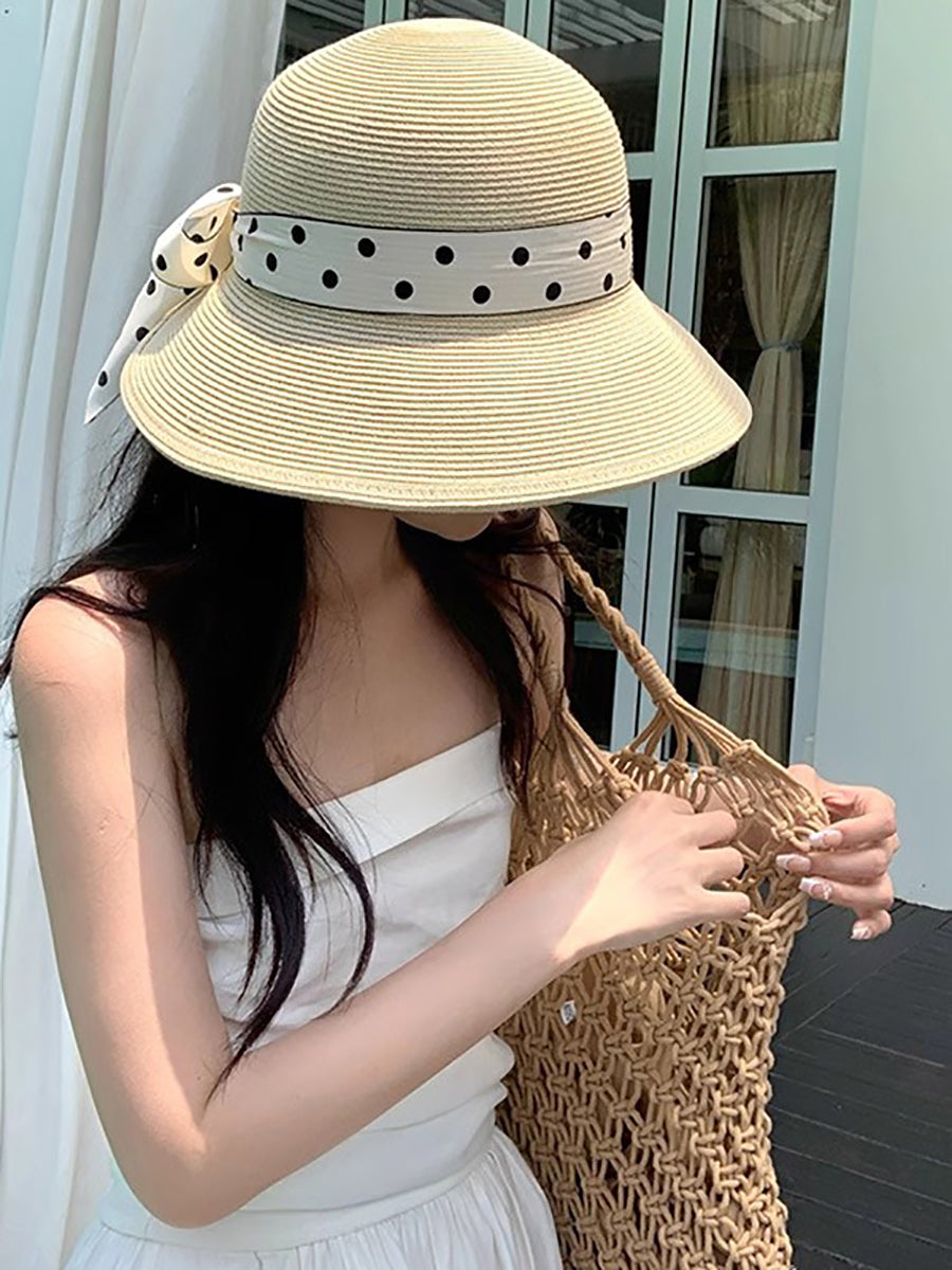 Summer Artsy Dot Spliced Straw Travel Sunproof Hat ZZ1013 Ada Fashion