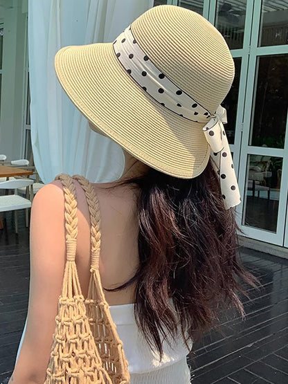 Summer Artsy Dot Spliced Straw Travel Sunproof Hat ZZ1013 Ada Fashion