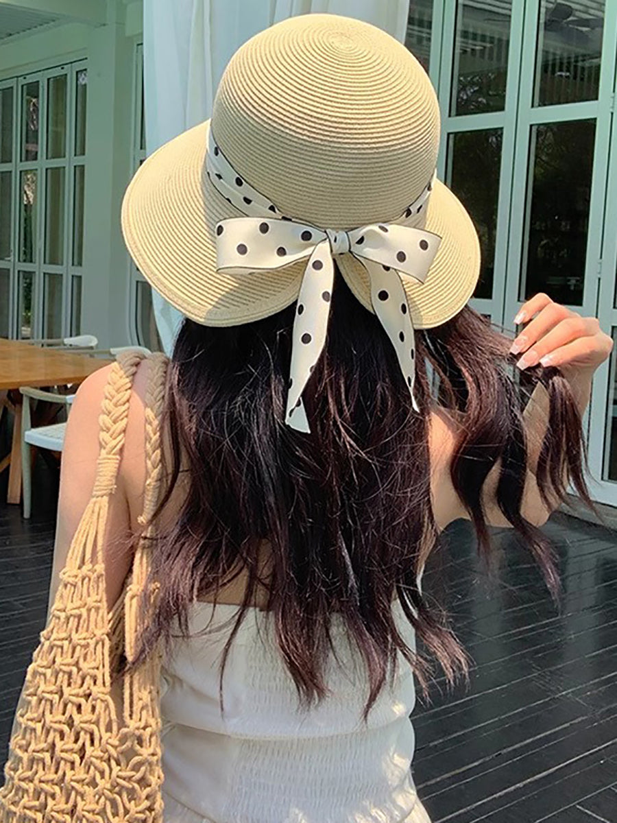 Summer Artsy Dot Spliced Straw Travel Sunproof Hat ZZ1013 Ada Fashion