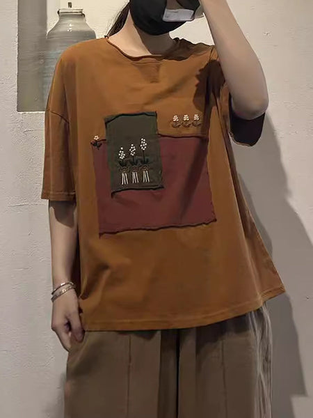 Women Summer Casual Spliced Loose Cotton Shirt ZZ1015 Ada Fashion