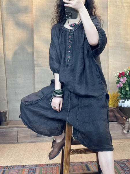 Women Summer Retro Embroidery Worn Ramie Shirt ZZ1029 Ada Fashion