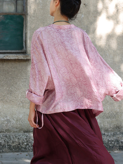 Women Summer Artsy Print Button-up Loose Shirt ZZ1034 Ada Fashion