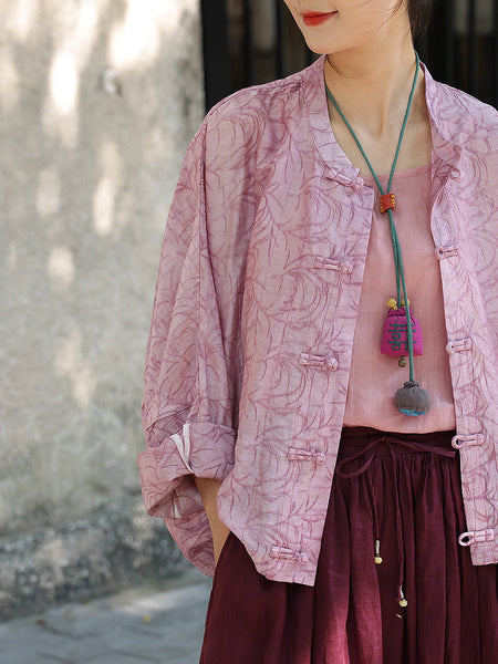 Women Summer Artsy Print Button-up Loose Shirt ZZ1034 Ada Fashion