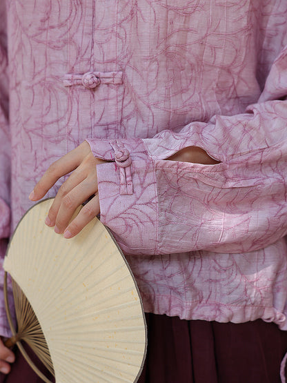 Women Summer Artsy Print Button-up Loose Shirt ZZ1034 Ada Fashion