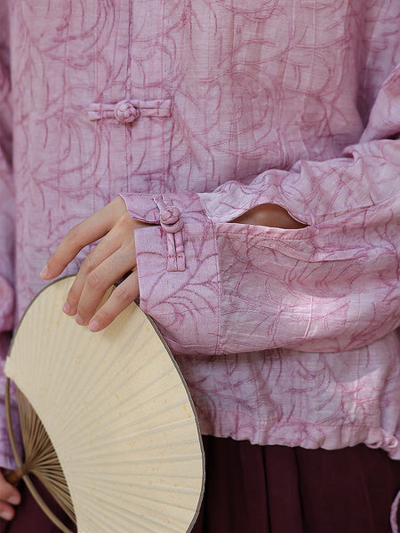 Women Summer Artsy Print Button-up Loose Shirt ZZ1034 Ada Fashion