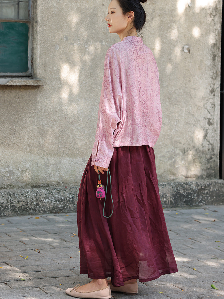 Women Summer Artsy Print Button-up Loose Shirt ZZ1034 Ada Fashion