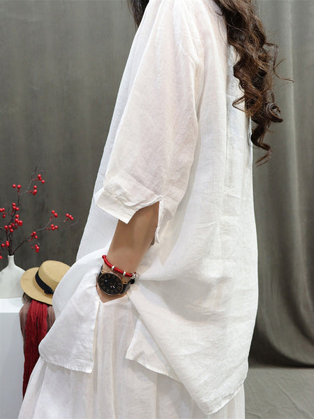 Women Summer Retro Embroidery O-Neck Ramie Shirt BN1037 Ada Fashion