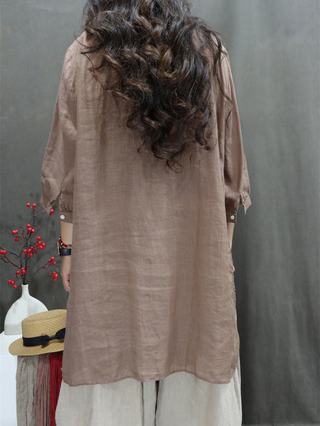 Women Summer Retro Embroidery O-Neck Ramie Shirt ZZ1049 Ada Fashion