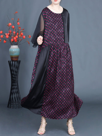 Women Summer Artsy Dot Spliced Loose Maxi Dress CV1048 Ada Fashion