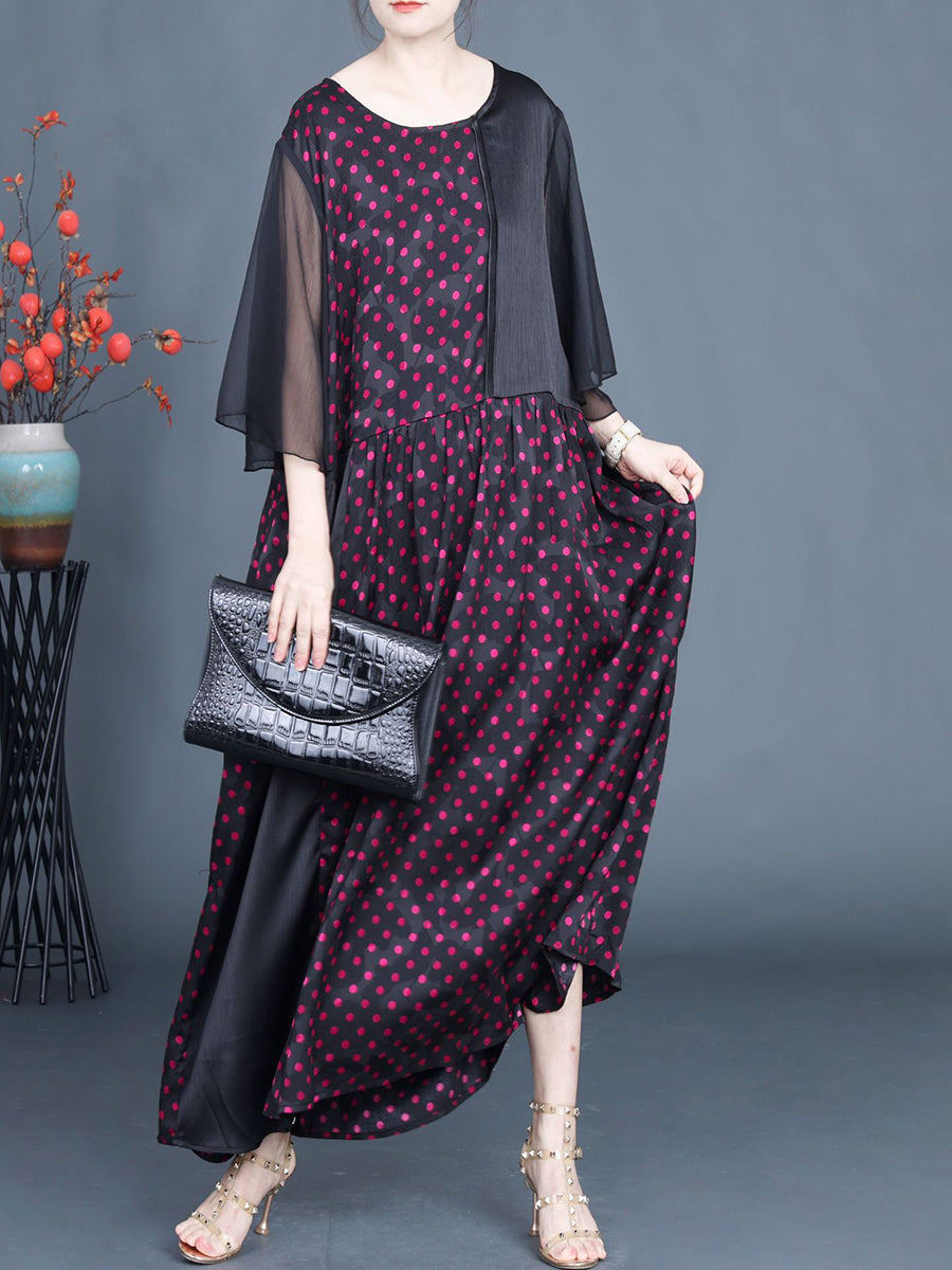 Women Summer Artsy Dot Spliced Loose Maxi Dress CV1048 Ada Fashion