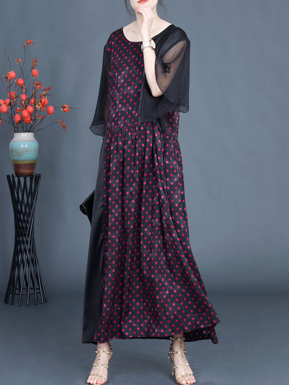 Women Summer Artsy Dot Spliced Loose Maxi Dress CV1048 Ada Fashion