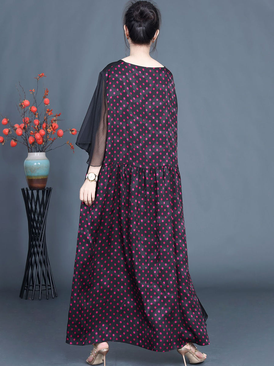 Women Summer Artsy Dot Spliced Loose Maxi Dress CV1048 Ada Fashion