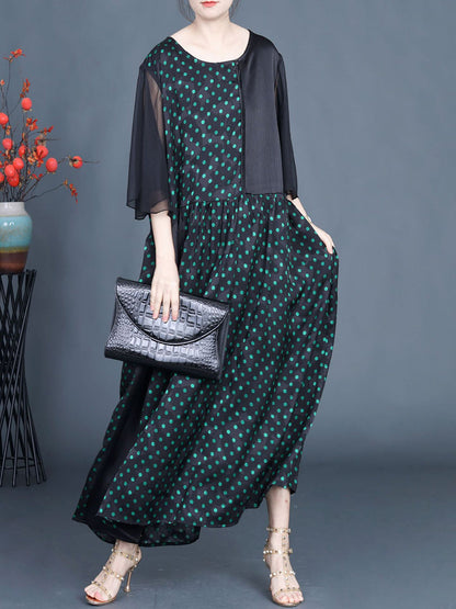 Women Summer Artsy Dot Spliced Loose Maxi Dress CV1048 Ada Fashion