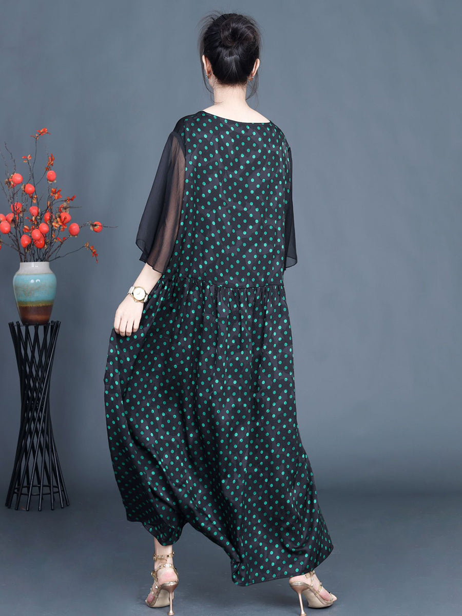 Women Summer Artsy Dot Spliced Loose Maxi Dress CV1048 Ada Fashion