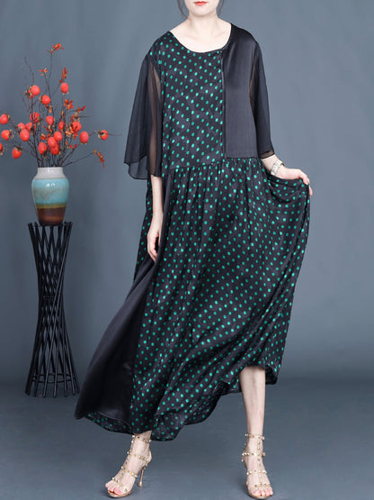 Women Summer Artsy Dot Spliced Loose Maxi Dress CV1048 Ada Fashion