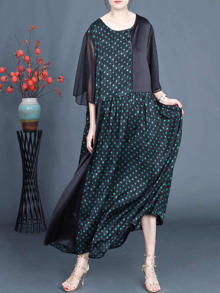 Women Summer Artsy Dot Spliced Loose Maxi Dress BN1044 Ada Fashion