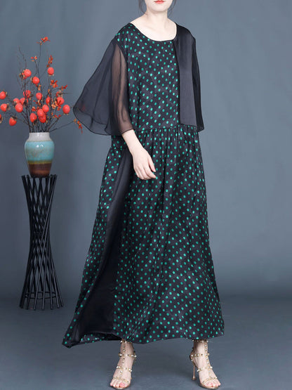 Women Summer Artsy Dot Spliced Loose Maxi Dress CV1048 Ada Fashion