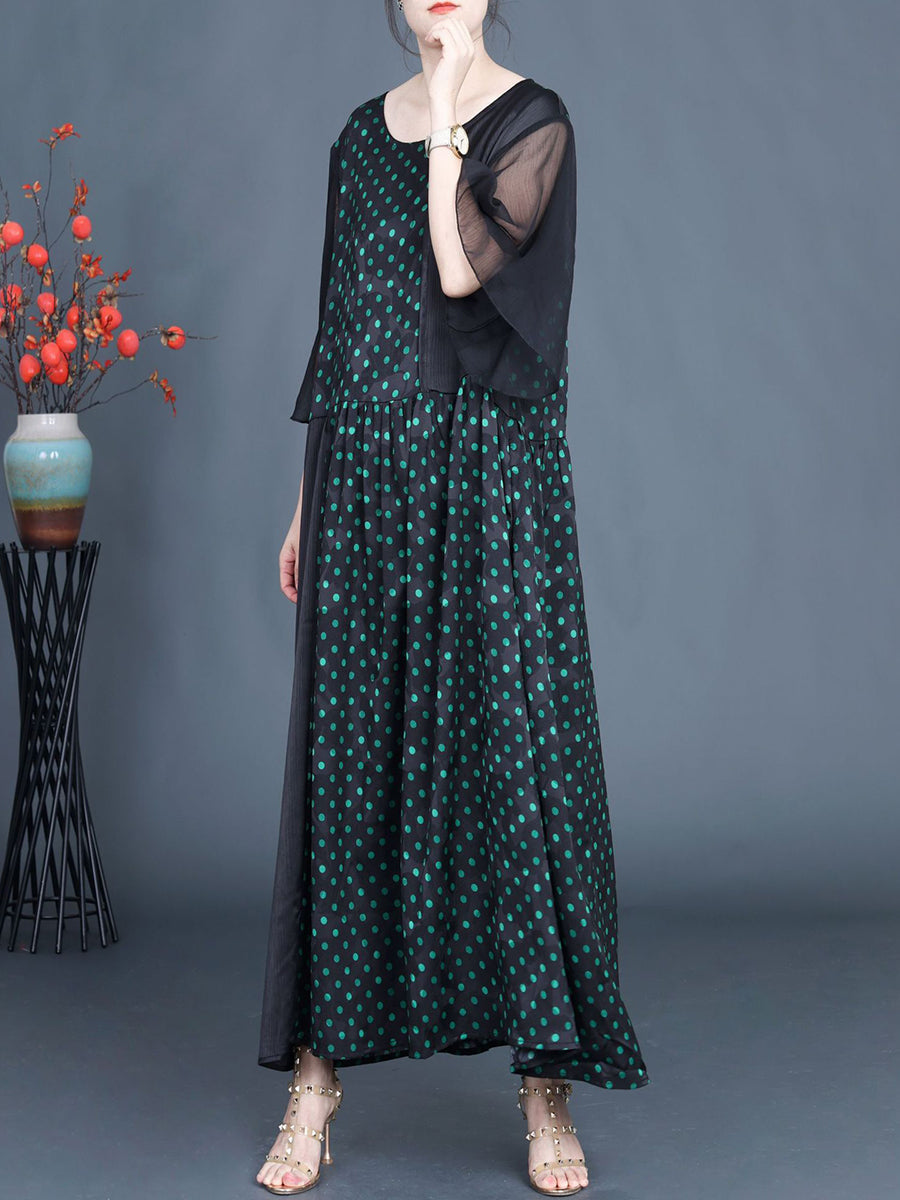 Women Summer Artsy Dot Spliced Loose Maxi Dress CV1048 Ada Fashion