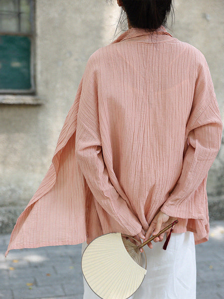 Women Summer Casual Solid Crepe Ramie Shirt Coat CV1039 Ada Fashion