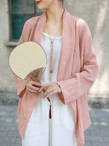 Women Summer Casual Solid Crepe Ramie Shirt Coat CV1039 Ada Fashion