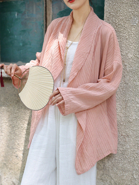 Women Summer Casual Solid Crepe Ramie Shirt Coat CV1039 Ada Fashion