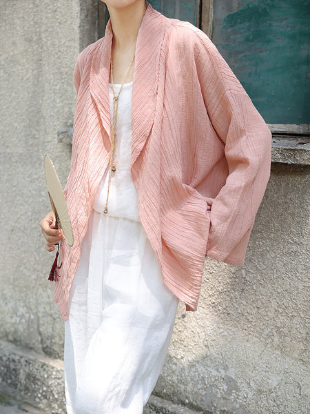 Women Summer Casual Solid Crepe Ramie Shirt Coat CV1039 Ada Fashion