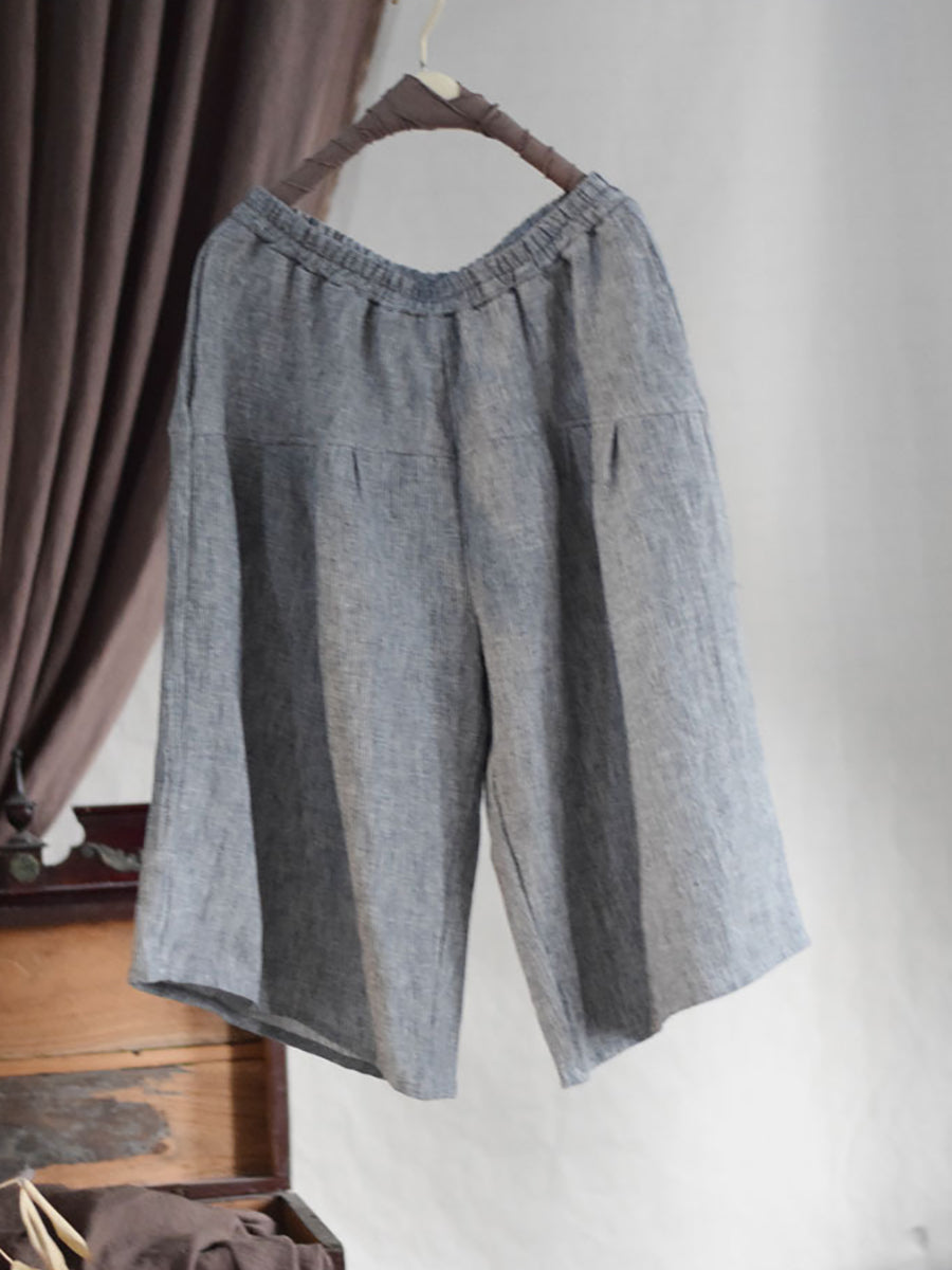 Women Summer Vintage Solid Spliced Linen Wide-leg Pants CV1001 Ada Fashion