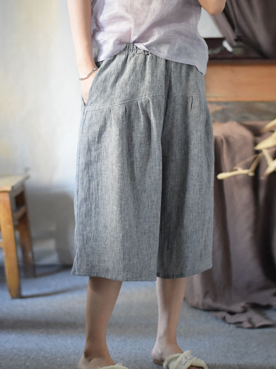 Women Summer Vintage Solid Spliced Linen Wide-leg Pants CV1001 Ada Fashion