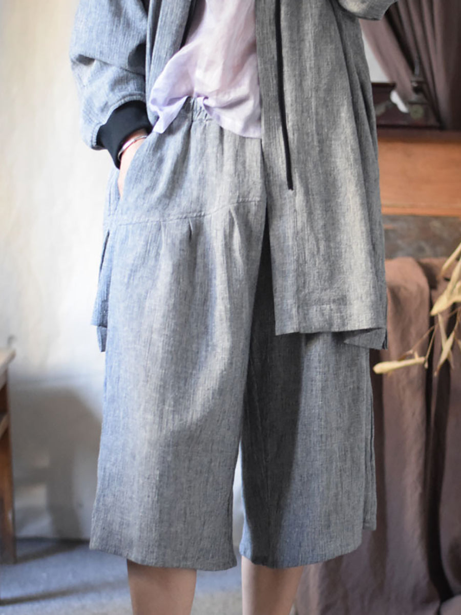 Women Summer Vintage Solid Spliced Linen Wide-leg Pants CV1001 Ada Fashion