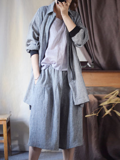 Women Summer Vintage Solid Spliced Linen Wide-leg Pants CV1001 Ada Fashion