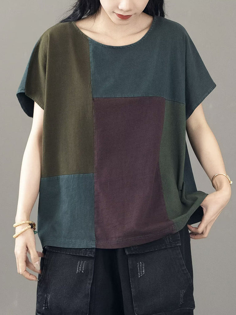 Women Casual Colorblock Cotton Pullover Shirt CV1030 Ada Fashion