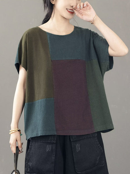 Women Casual Colorblock Cotton Pullover Shirt CV1030 Ada Fashion